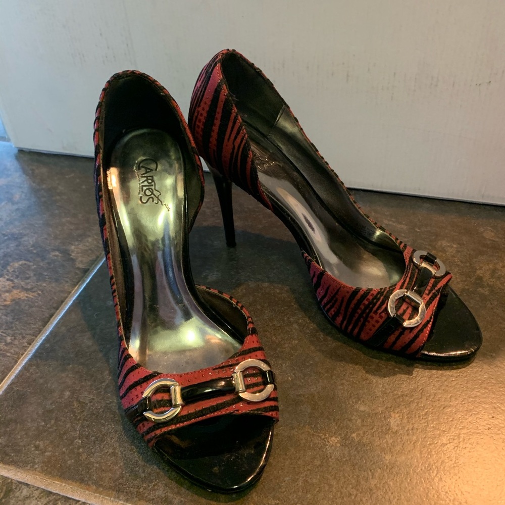 Carlos by Carlos Santana Pink/Black Striped Heels